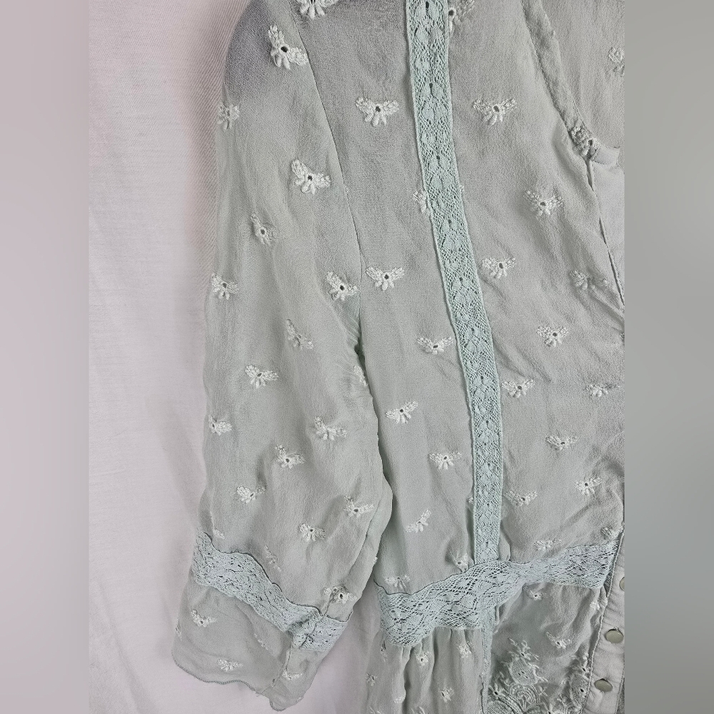 SunDance Women's Silk Lace Eyelit Mint Green Blouse Cottagecore Sz XS - Picture 6 of 9